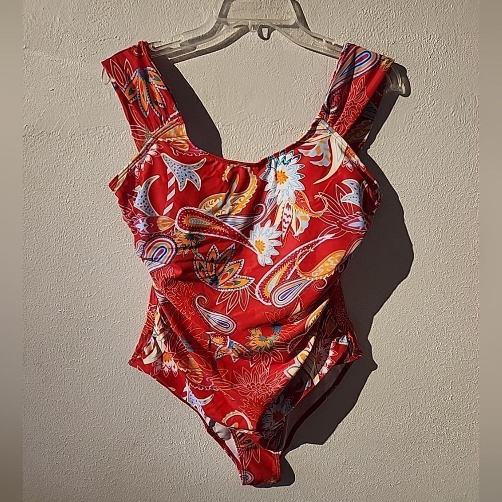 Meet Curve Swimsuit Orange Tropical Floral Summer Colorful XL One Piece new